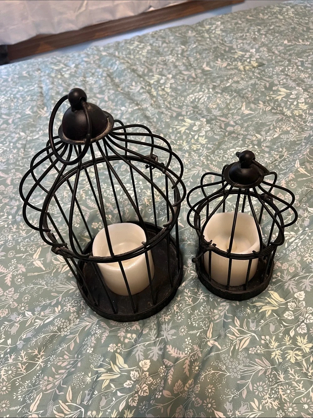Black Decorative Metal Birdcage Candle Holders - Set of 2